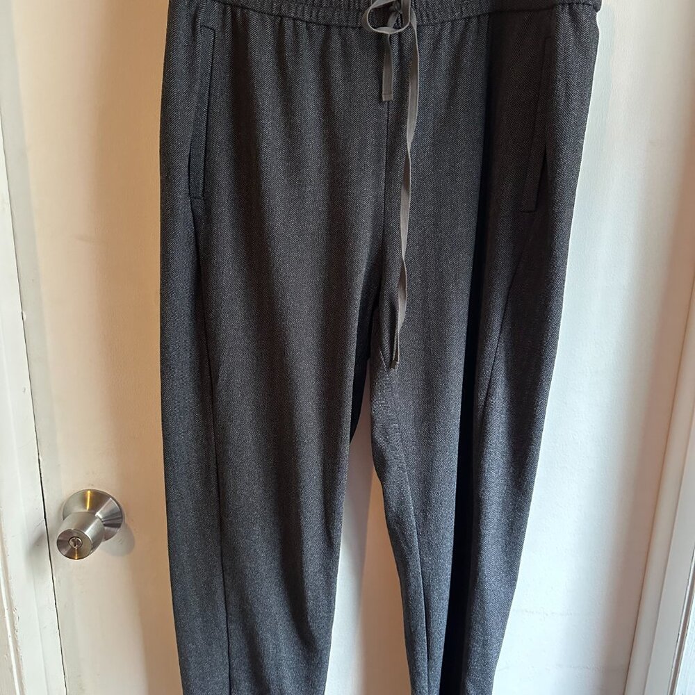 Eileen Fisher Small Petite Gray Herringbone Pull On Pants Elastic Waist